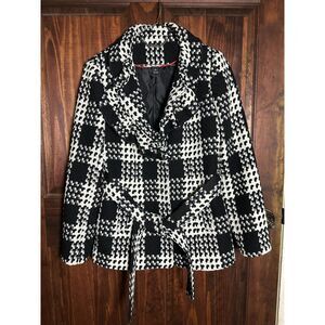 White House Black Market Women’s Belted Houndstooth Coat Size Small